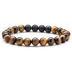 Hamoery Men Women 8mm Tiger Eye Stone Beads Bracelet Elastic Natural Stone Yoga Bracelet Bangle