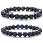 Hamoery Men Women 8mm Tiger Eye Stone Beads Bracelet Elastic Natural Stone Yoga Bracelet Bangle