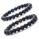 Hamoery Men Women 8mm Tiger Eye Stone Beads Bracelet Elastic Natural Stone Yoga Bracelet Bangle