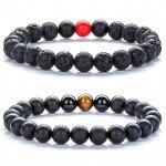 Hamoery Men Women 8mm Tiger Eye Stone Beads Bracelet Elastic Natural Stone Yoga Bracelet Bangle