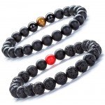 Hamoery Men Women 8mm Tiger Eye Stone Beads Bracelet Elastic Natural Stone Yoga Bracelet Bangle