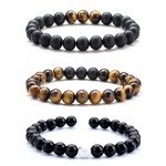 Hamoery Men Women 8mm Tiger Eye Stone Beads Bracelet Elastic Natural Stone Yoga Bracelet Bangle