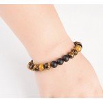 Hamoery Men Women 8mm Tiger Eye Stone Beads Bracelet Elastic Natural Stone Yoga Bracelet Bangle