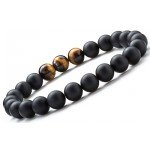 Hamoery Men Women 8mm Tiger Eye Stone Beads Bracelet Elastic Natural Stone Yoga Bracelet Bangle