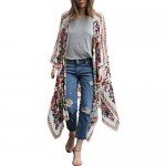 Haoricu Women Cardigan, Womens Open Front Floral Print Chiffon Loose Shawl Kimono Cover up Shirt