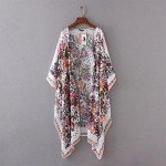 Haoricu Women Cardigan, Womens Open Front Floral Print Chiffon Loose Shawl Kimono Cover up Shirt