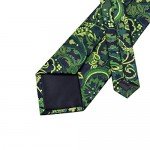 Hi-Tie Green Plaid Paisley Floral Woven Silk Tie Necktie Handkerchief Cufflinks Set for Men
