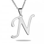 HooAMI Mens Womens Name Initial Letter Pendant Necklace, 22 inch Chain, 26 Alphabet Letters
