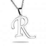 HooAMI Mens Womens Name Initial Letter Pendant Necklace, 22 inch Chain, 26 Alphabet Letters