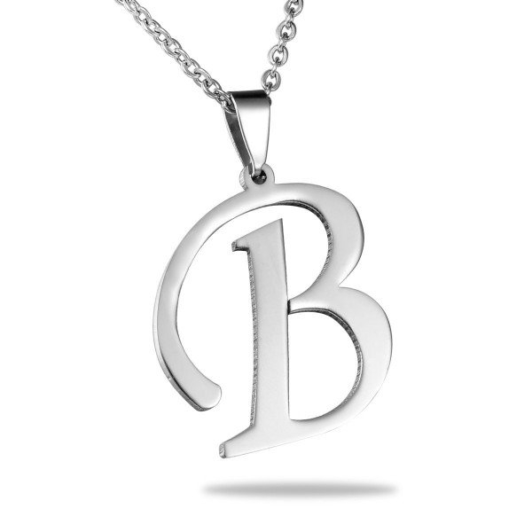 HooAMI Mens Womens Name Initial Letter Pendant Necklace, 22 inch Chain, 26 Alphabet Letters