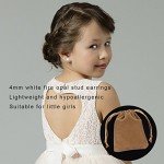 Hypoallergenic 4mm Small Round Opal Little Girls Stud Earrings Nickel Free for Women(White/Rose/Black)