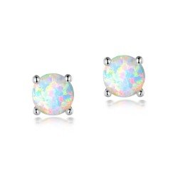 Hypoallergenic 4mm Small Round Opal Little Girls Stud Earrings Nickel Free for Women(White/Rose/Black)