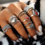 IF ME Bohemian Flower Ring Sets for Women Vintage Retro Silver Color Lotus Blue Crystal Rings Finger Jewelry 2018 New 