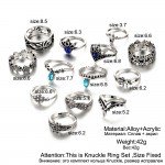 IF ME Bohemian Flower Ring Sets for Women Vintage Retro Silver Color Lotus Blue Crystal Rings Finger Jewelry 2018 New 