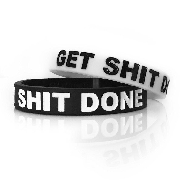 Inspirational Silicone Bracelets Rubber Band Wristbands. Custom Embossed With Motivational Saying "GET SHIT DONE". Perfect for Fitness, Basketball, CrossFit, Sports & Task