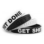 Inspirational Silicone Bracelets Rubber Band Wristbands. Custom Embossed With Motivational Saying "GET SHIT DONE". Perfect for Fitness, Basketball, CrossFit, Sports & Task