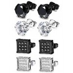 JOERICA 4 Pairs Stainless Steel Stud Earrings for Men Women Earrings CZ Inlaid,6-8mm