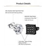 JOERICA 4 Pairs Stainless Steel Stud Earrings for Men Women Earrings CZ Inlaid,6-8mm