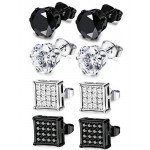 JOERICA 4 Pairs Stainless Steel Stud Earrings for Men Women Earrings CZ Inlaid,6-8mm