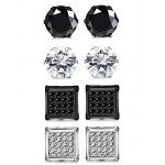 JOERICA 4 Pairs Stainless Steel Stud Earrings for Men Women Earrings CZ Inlaid,6-8mm