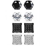 JOERICA 4 Pairs Stainless Steel Stud Earrings for Men Women Earrings CZ Inlaid,6-8mm