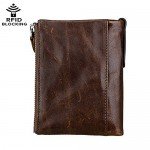 JR&JA Genuine leather RFID Blocking Bifold wallet Large Capacity Card Case Purse