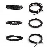 JUSNOVA 5-12 Pcs Leather Bracelet for Men Women Wooden Beaded Bracelets Cuff Adjustable