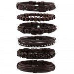 JUSNOVA 5-12 Pcs Leather Bracelet for Men Women Wooden Beaded Bracelets Cuff Adjustable