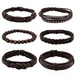 JUSNOVA 5-12 Pcs Leather Bracelet for Men Women Wooden Beaded Bracelets Cuff Adjustable