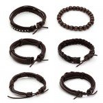 JUSNOVA 5-12 Pcs Leather Bracelet for Men Women Wooden Beaded Bracelets Cuff Adjustable