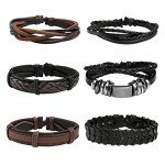 JUSNOVA 5-12 Pcs Leather Bracelet for Men Women Wooden Beaded Bracelets Cuff Adjustable