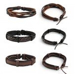 JUSNOVA 5-12 Pcs Leather Bracelet for Men Women Wooden Beaded Bracelets Cuff Adjustable