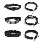 JUSNOVA 5-12 Pcs Leather Bracelet for Men Women Wooden Beaded Bracelets Cuff Adjustable