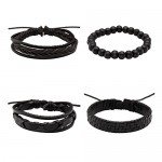 JUSNOVA 5-12 Pcs Leather Bracelet for Men Women Wooden Beaded Bracelets Cuff Adjustable