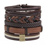 JUSNOVA 5-12 Pcs Leather Bracelet for Men Women Wooden Beaded Bracelets Cuff Adjustable