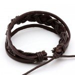 JUSNOVA 5-12 Pcs Leather Bracelet for Men Women Wooden Beaded Bracelets Cuff Adjustable