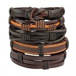 JUSNOVA 5-12 Pcs Leather Bracelet for Men Women Wooden Beaded Bracelets Cuff Adjustable