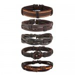 JUSNOVA 5-12 Pcs Leather Bracelet for Men Women Wooden Beaded Bracelets Cuff Adjustable