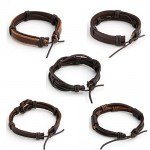 JUSNOVA 5-12 Pcs Leather Bracelet for Men Women Wooden Beaded Bracelets Cuff Adjustable