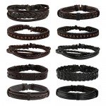 JUSNOVA 5-12 Pcs Leather Bracelet for Men Women Wooden Beaded Bracelets Cuff Adjustable
