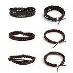 JUSNOVA 5-12 Pcs Leather Bracelet for Men Women Wooden Beaded Bracelets Cuff Adjustable