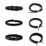 JUSNOVA 5-12 Pcs Leather Bracelet for Men Women Wooden Beaded Bracelets Cuff Adjustable
