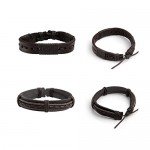 JUSNOVA 5-12 Pcs Leather Bracelet for Men Women Wooden Beaded Bracelets Cuff Adjustable