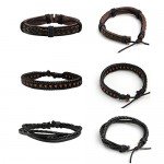 JUSNOVA 5-12 Pcs Leather Bracelet for Men Women Wooden Beaded Bracelets Cuff Adjustable
