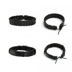 JUSNOVA 5-12 Pcs Leather Bracelet for Men Women Wooden Beaded Bracelets Cuff Adjustable