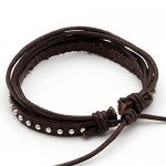 JUSNOVA 5-12 Pcs Leather Bracelet for Men Women Wooden Beaded Bracelets Cuff Adjustable
