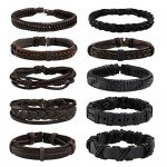 JUSNOVA 5-12 Pcs Leather Bracelet for Men Women Wooden Beaded Bracelets Cuff Adjustable