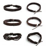 JUSNOVA 5-12 Pcs Leather Bracelet for Men Women Wooden Beaded Bracelets Cuff Adjustable