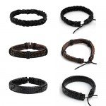 JUSNOVA 5-12 Pcs Leather Bracelet for Men Women Wooden Beaded Bracelets Cuff Adjustable