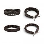 JUSNOVA 5-12 Pcs Leather Bracelet for Men Women Wooden Beaded Bracelets Cuff Adjustable